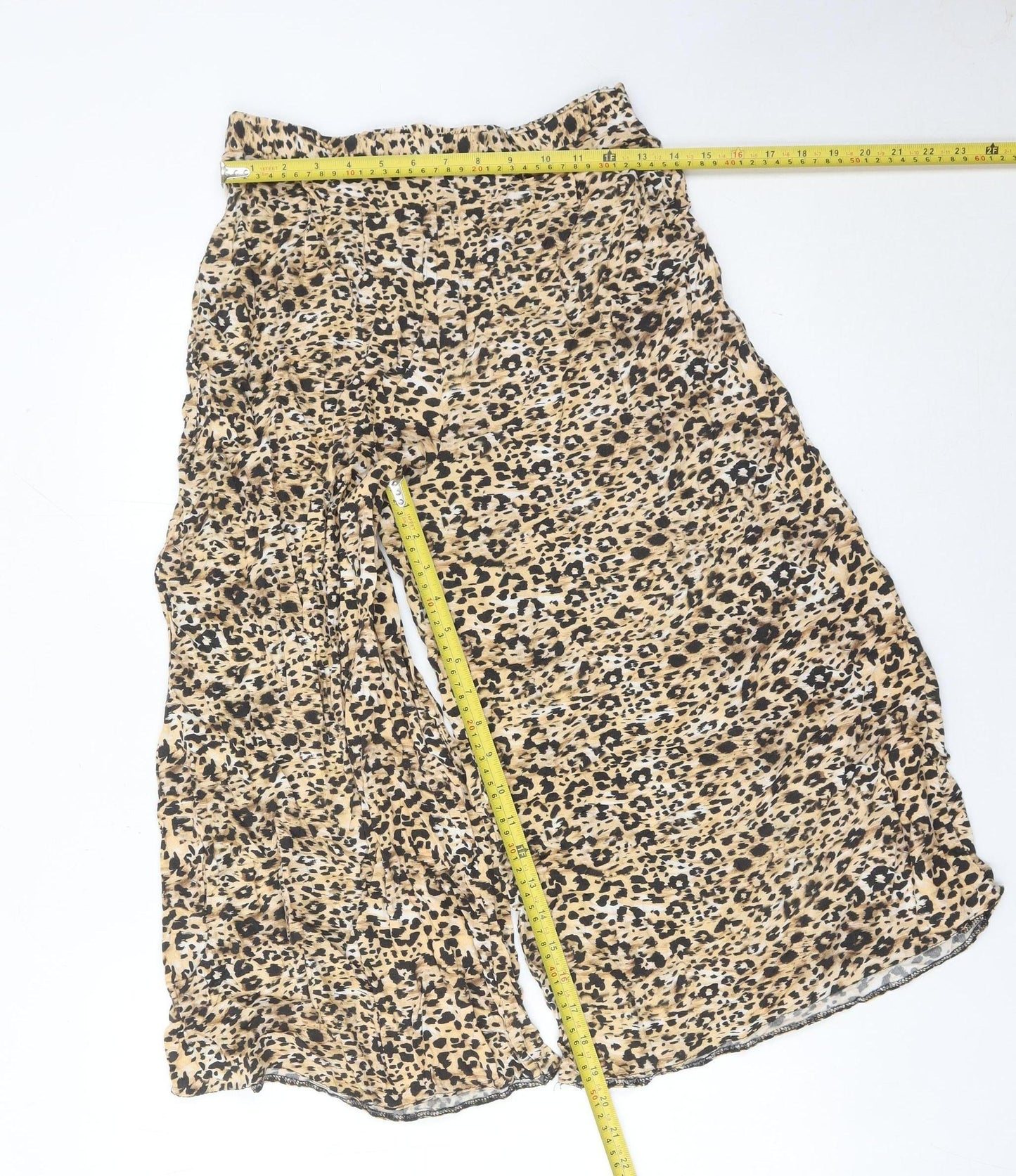 New Look Women’s Beige Animal Print Wide-Leg Cropped Trousers Size 10