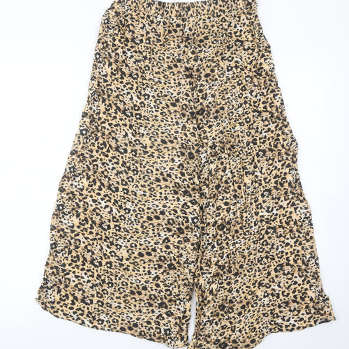 New Look Women’s Beige Animal Print Wide-Leg Cropped Trousers Size 10