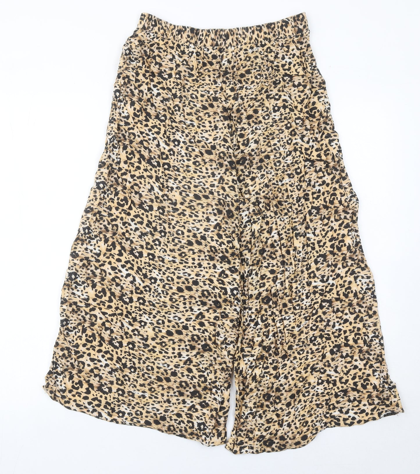 New Look Women’s Beige Animal Print Wide-Leg Cropped Trousers Size 10