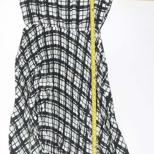 F&F Women’s Black Plaid Midi Dress Size 12 Puff Sleeve A-Line
