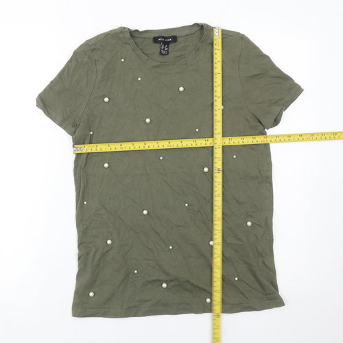 New Look Womens Green Size 10 Beaded Short Sleeve Cotton T-Shirt
