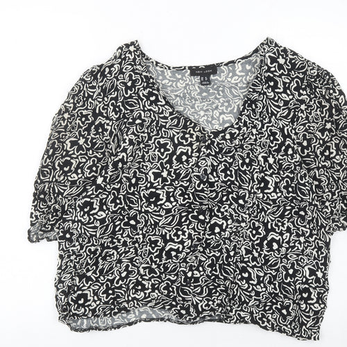 New Look Women’s Black Floral Viscose Cropped Blouse UK 16