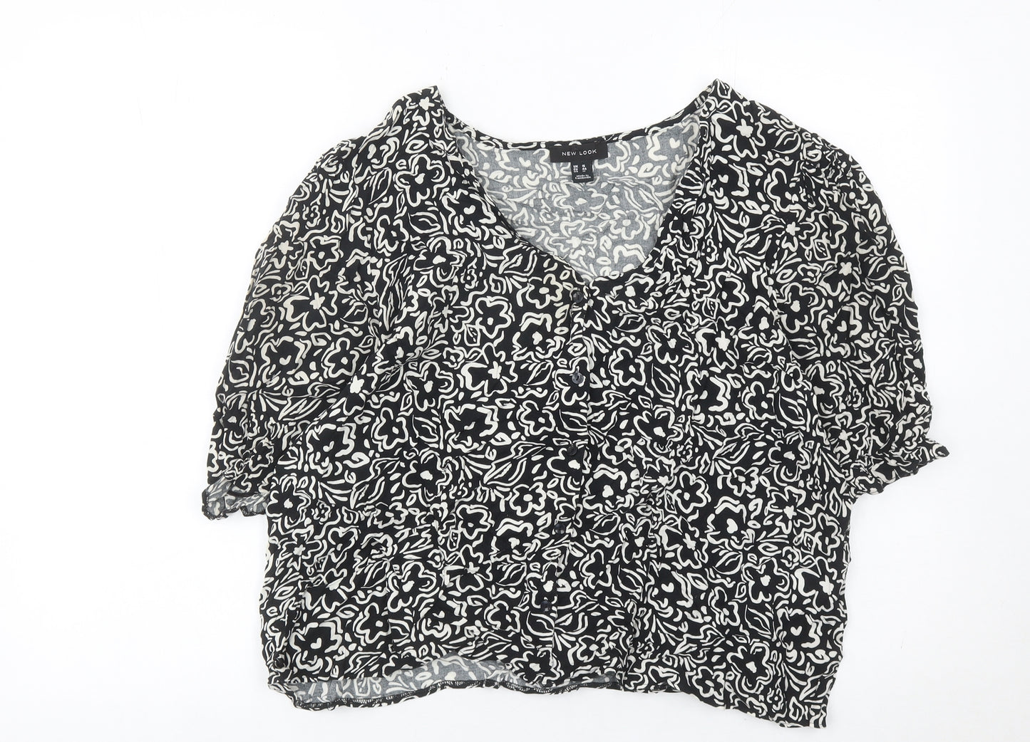 New Look Women’s Black Floral Viscose Cropped Blouse UK 16