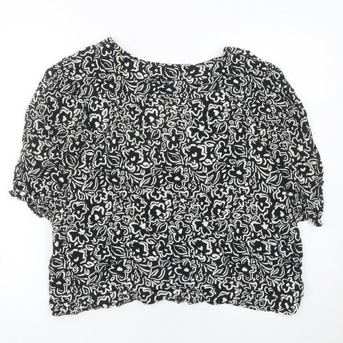 New Look Women’s Black Floral Viscose Cropped Blouse UK 16