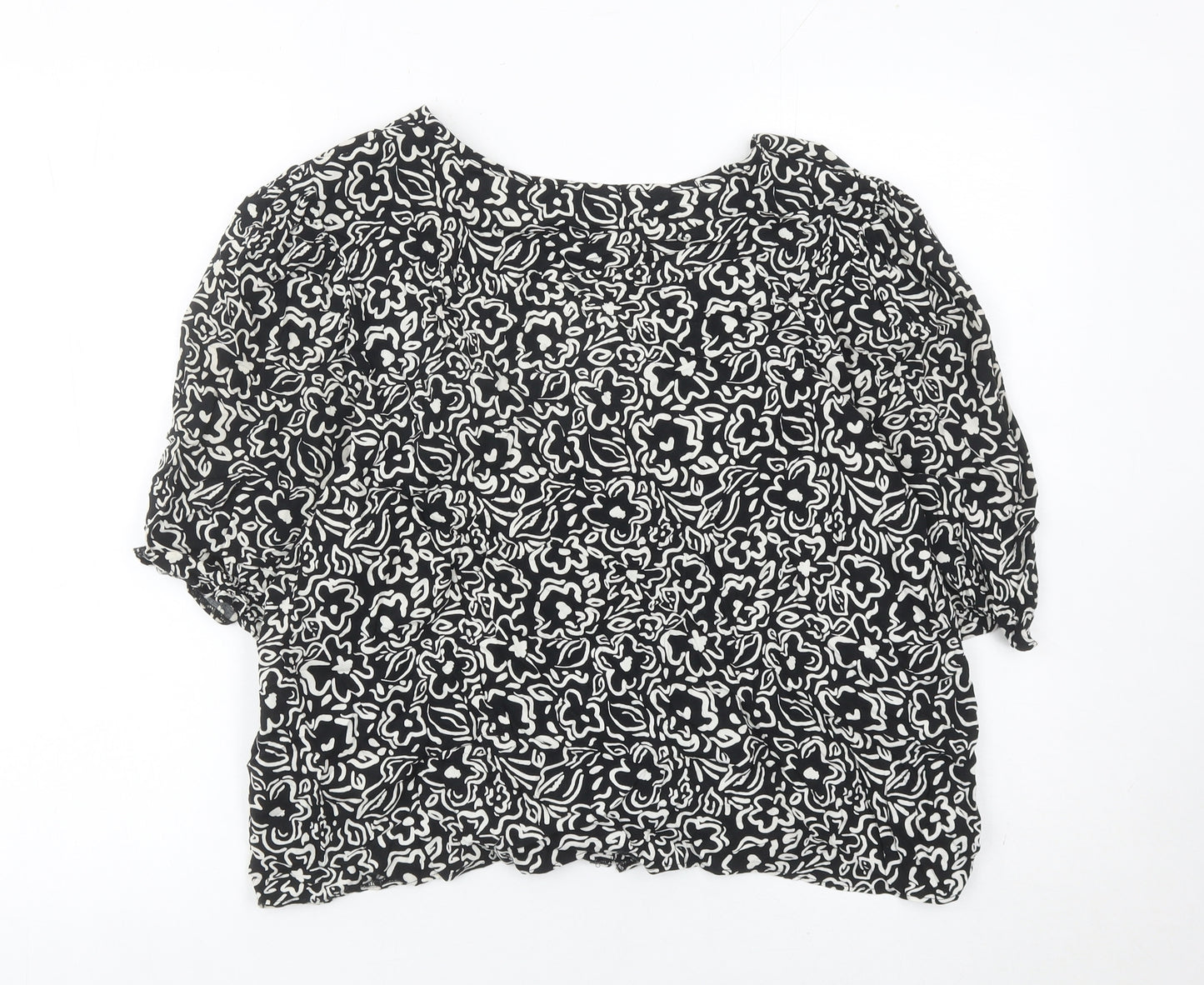 New Look Women’s Black Floral Viscose Cropped Blouse UK 16