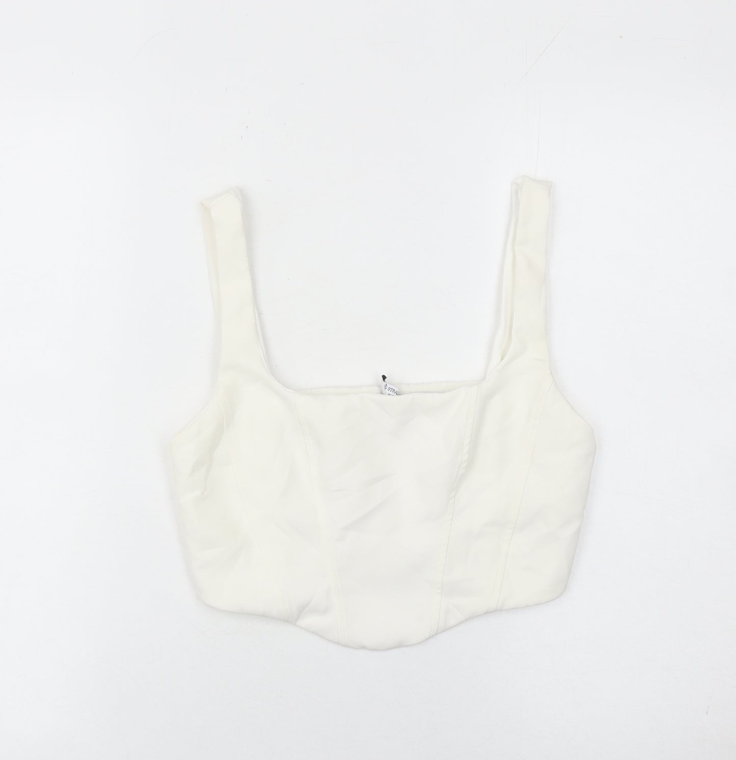 Stradivarius Women White Slim Fit Square Neck Zip Camisole Tank Top Size 12