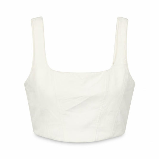 Front view of Stradivarius Women White Slim Fit Square Neck Zip Camisole Tank Top, size 12