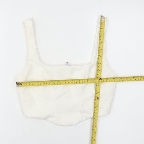 Stradivarius Women White Slim Fit Square Neck Zip Camisole Tank Top Size 12