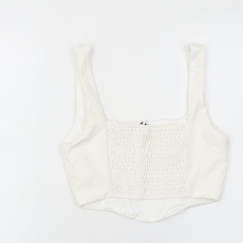 Stradivarius Women White Slim Fit Square Neck Zip Camisole Tank Top Size 12