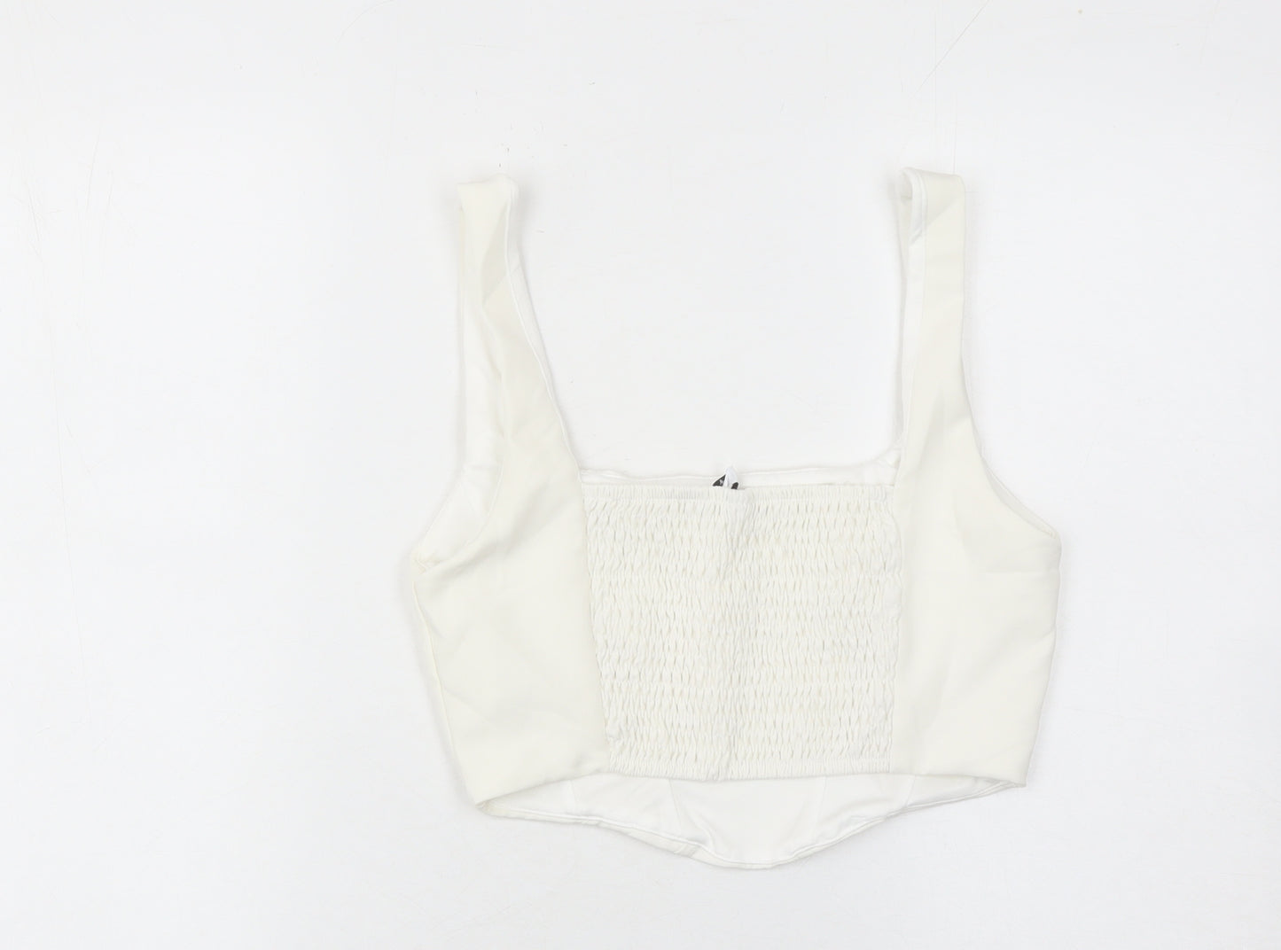 Stradivarius Women White Slim Fit Square Neck Zip Camisole Tank Top Size 12