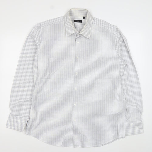 Hugo Boss Men's White Check Long Sleeve Cotton Button-Up Shirt 17/43