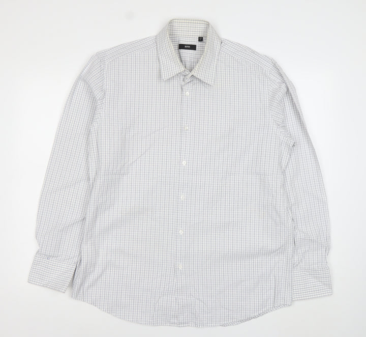 Hugo Boss Men's White Check Long Sleeve Cotton Button-Up Shirt 17/43