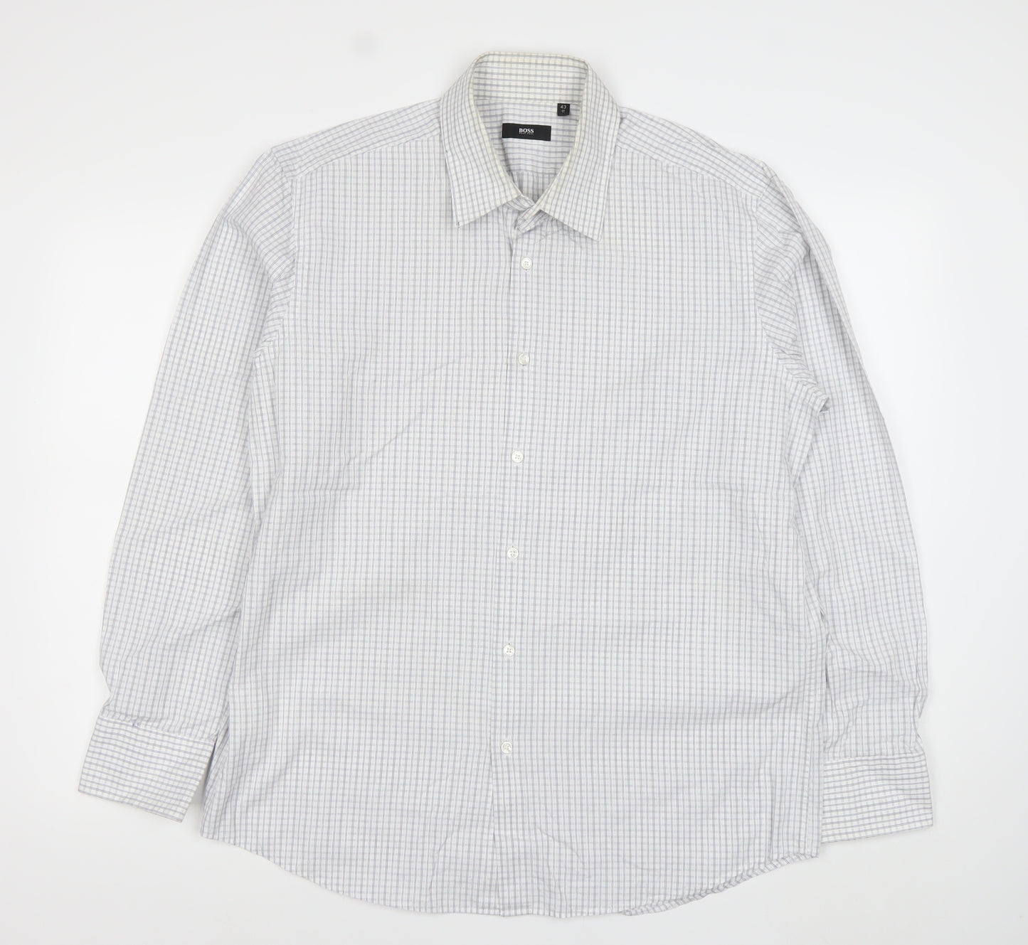 Hugo Boss Men's White Check Long Sleeve Cotton Button-Up Shirt 17/43
