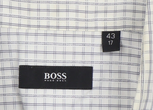 Hugo Boss Men's White Check Long Sleeve Cotton Button-Up Shirt 17/43