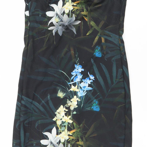 Ted Baker Women’s Black Floral Sheath Dress Size 10 Sleeveless Zip