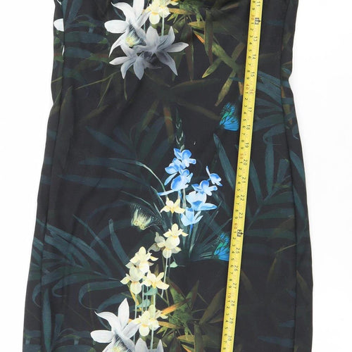 Ted Baker Women’s Black Floral Sheath Dress Size 10 Sleeveless Zip
