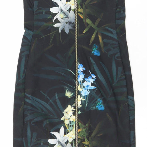 Ted Baker Women’s Black Floral Sheath Dress Size 10 Sleeveless Zip