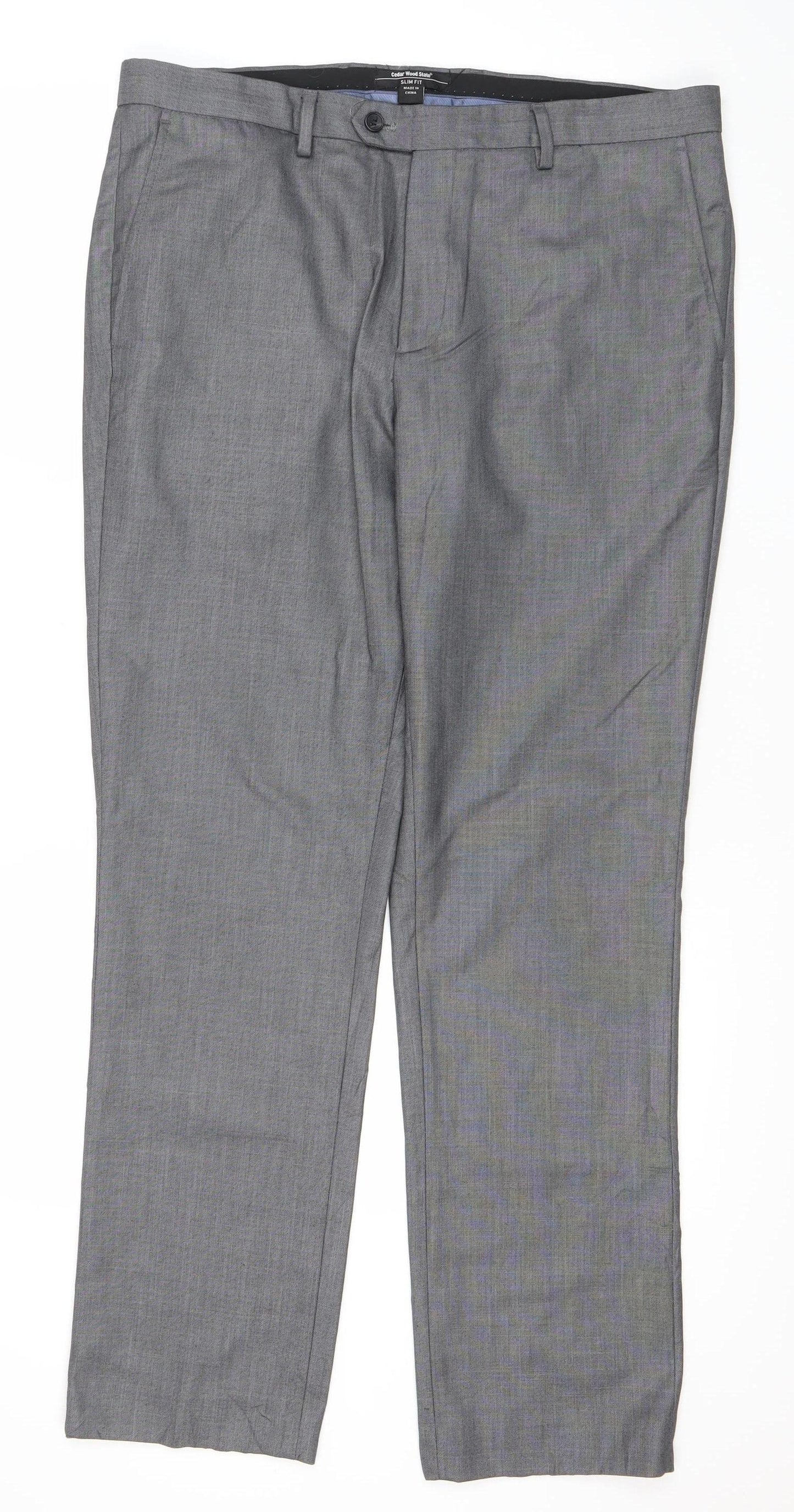 Cedar Wood State Men's Grey 36R Regular Fit Dress Trousers