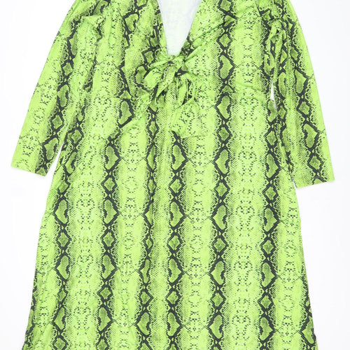 ASOS Women’s Green Snake Print Bodycon Dress Size 22 Long Sleeve V-Neck