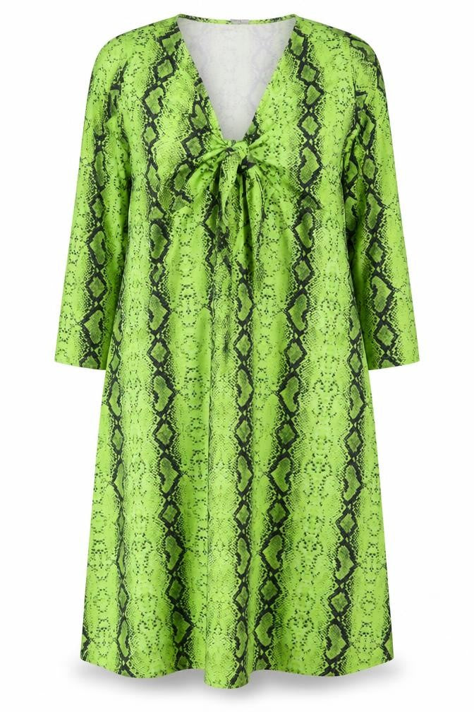 ASOS Women’s Green Snake Print Bodycon Dress Size 22 Long Sleeve V-Neck
