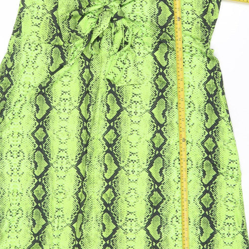 ASOS Women’s Green Snake Print Bodycon Dress Size 22 Long Sleeve V-Neck