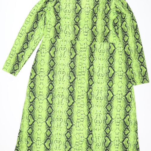 ASOS Women’s Green Snake Print Bodycon Dress Size 22 Long Sleeve V-Neck