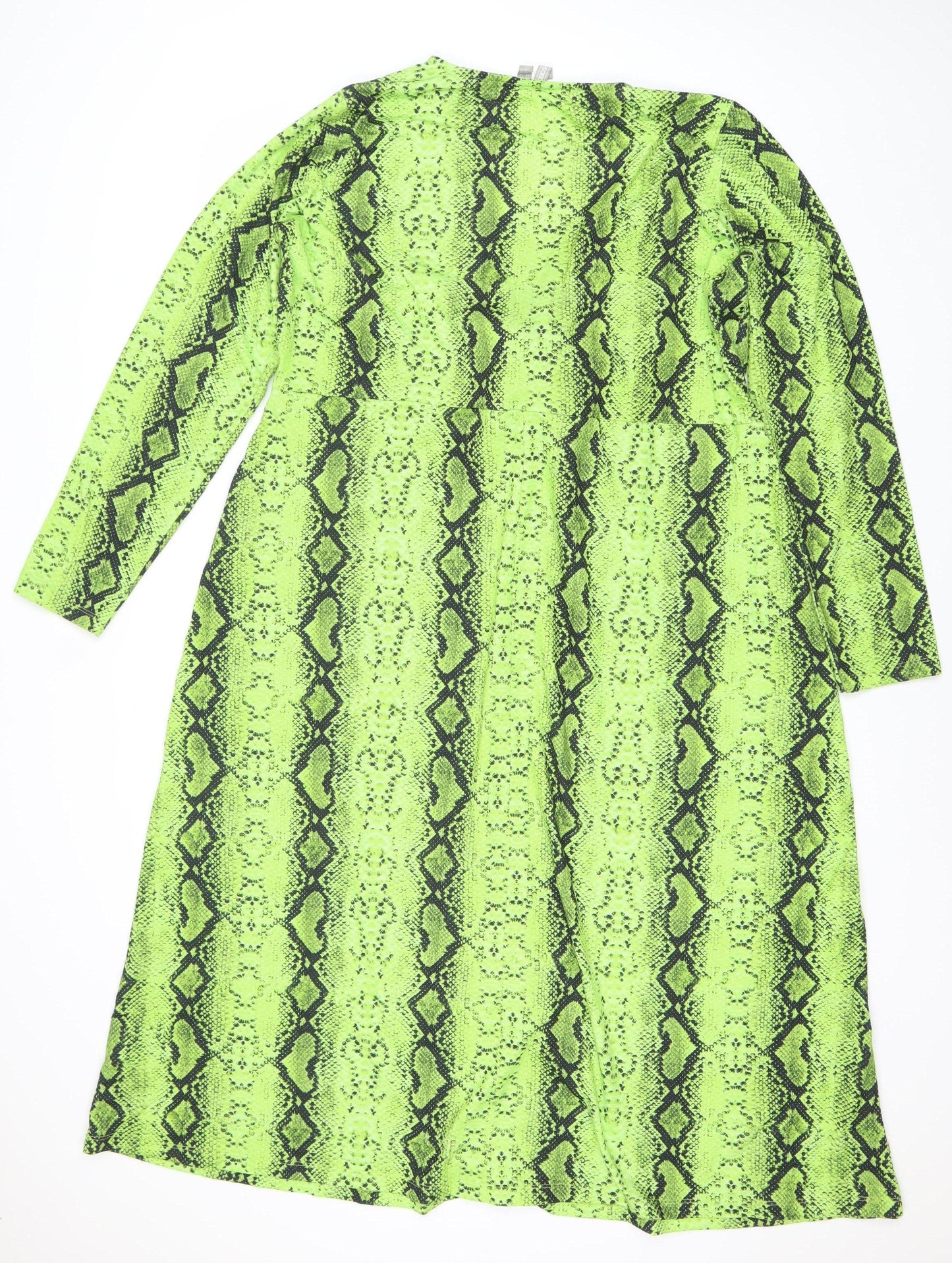 ASOS Women’s Green Snake Print Bodycon Dress Size 22 Long Sleeve V-Neck