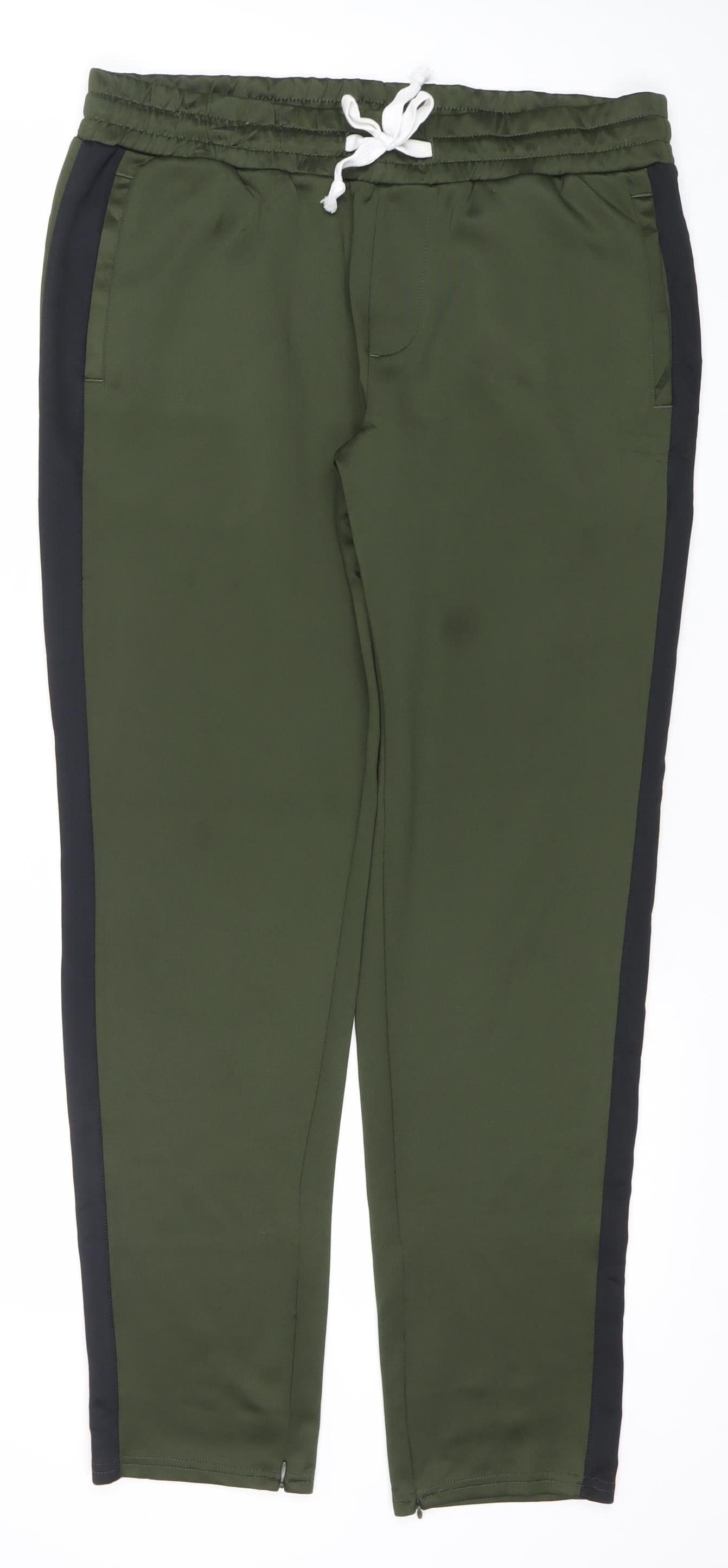 Jack & Jones Men Green Track Pants L Regular Fit Elastic Waist