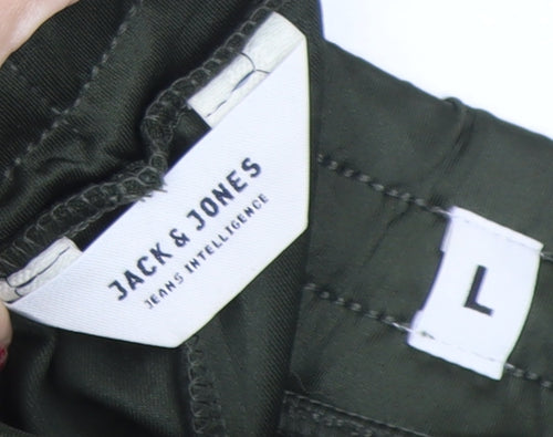 Jack & Jones Men Green Track Pants L Regular Fit Elastic Waist