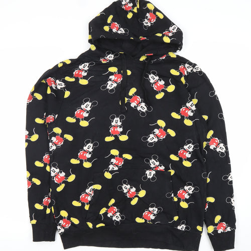 Disney Womens Black Mickey Mouse Pullover Hoodie Size 12 Cotton