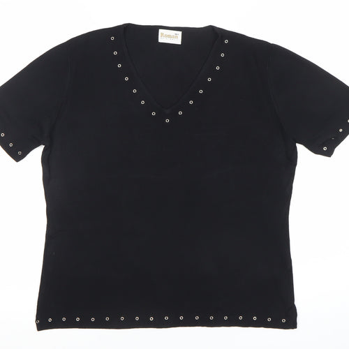 Roman Originals Womens Black Viscose Nylon Studded V-Neck T-Shirt Size M