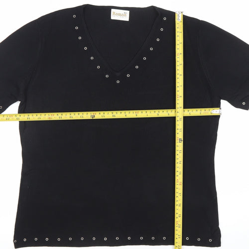 Roman Originals Womens Black Viscose Nylon Studded V-Neck T-Shirt Size M