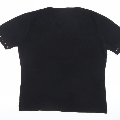 Roman Originals Womens Black Viscose Nylon Studded V-Neck T-Shirt Size M