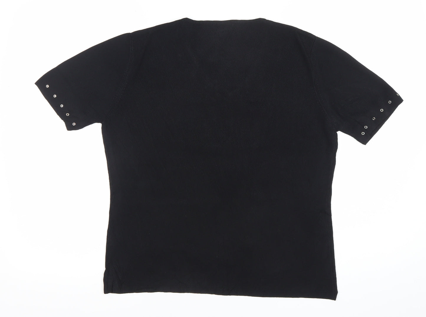 Roman Originals Womens Black Viscose Nylon Studded V-Neck T-Shirt Size M