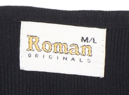 Roman Originals Womens Black Viscose Nylon Studded V-Neck T-Shirt Size M
