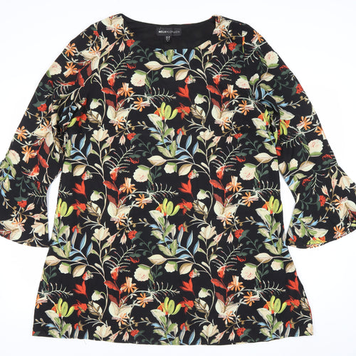 Mela London Women’s Black Floral Shift Dress Size 18 3/4 Sleeve