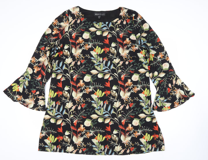 Mela London Women’s Black Floral Shift Dress Size 18 3/4 Sleeve