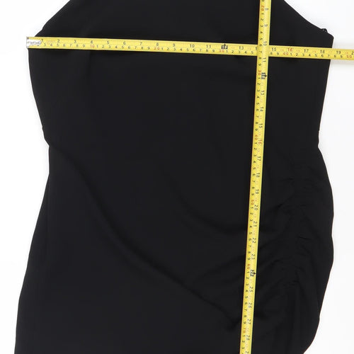 Zara Women Black Slip Mini Dress Size 14 Ruched Strappy Evening