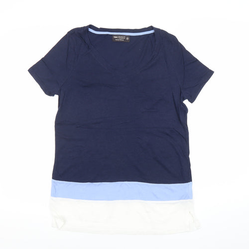 Next Womens Blue White Colourblock V-Neck T-Shirt Size 10