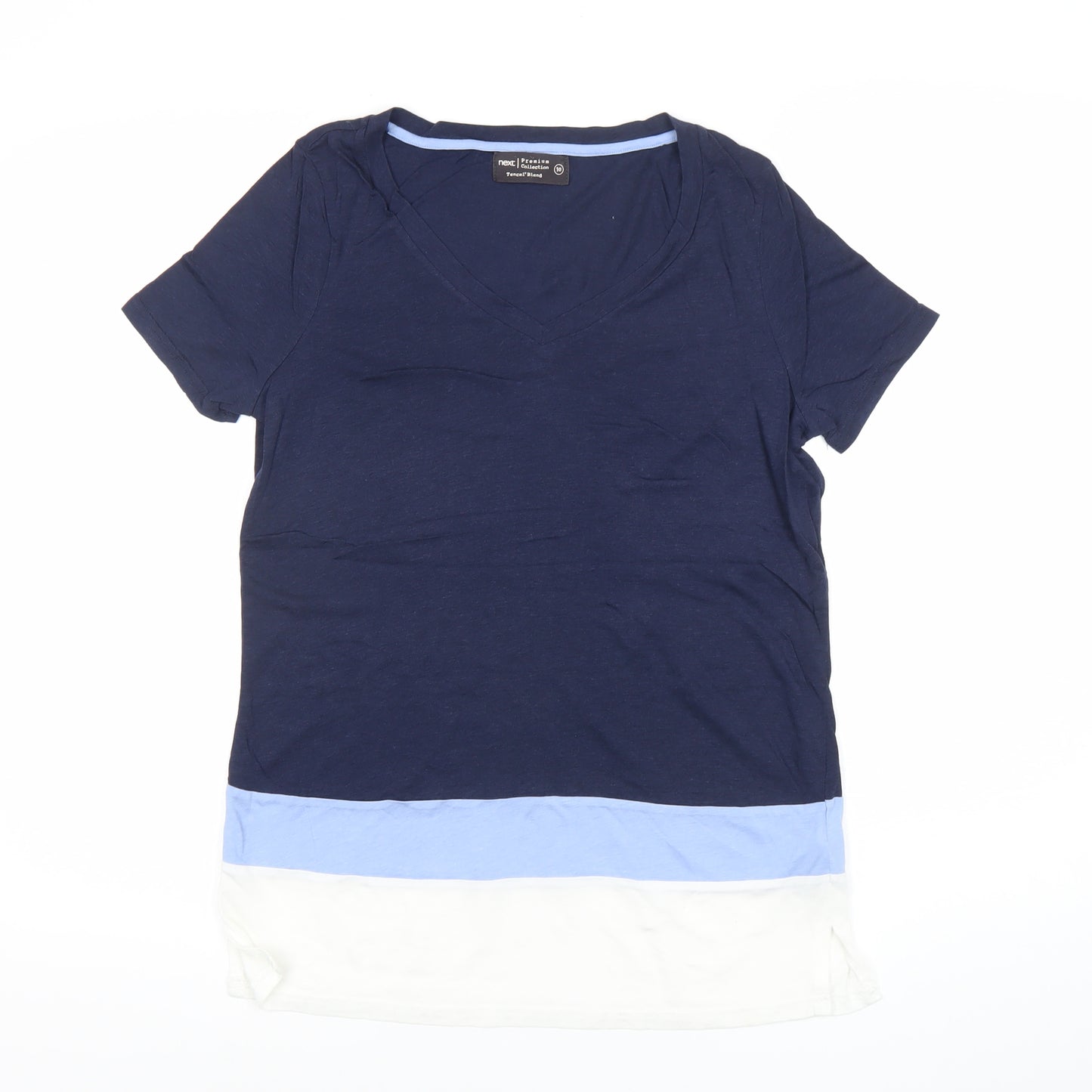 Next Womens Blue White Colourblock V-Neck T-Shirt Size 10