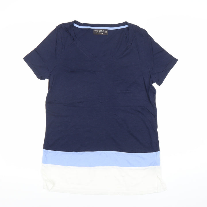 Next Womens Blue White Colourblock V-Neck T-Shirt Size 10