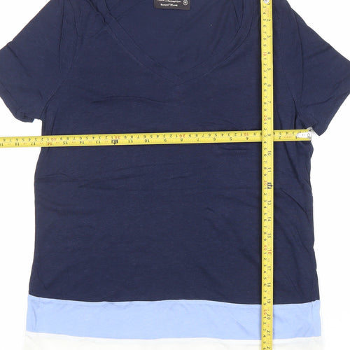 Next Womens Blue White Colourblock V-Neck T-Shirt Size 10