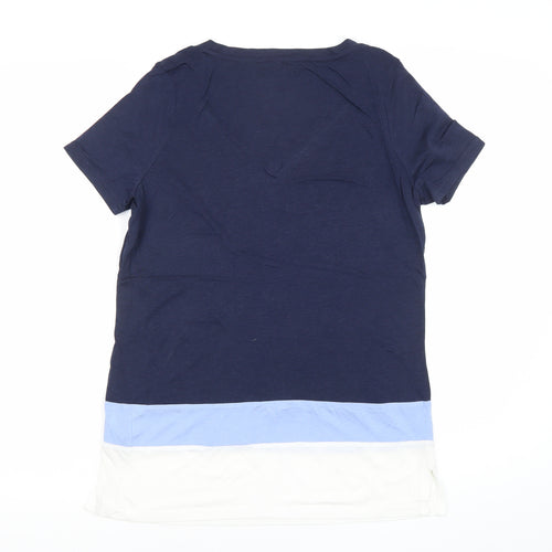 Next Womens Blue White Colourblock V-Neck T-Shirt Size 10