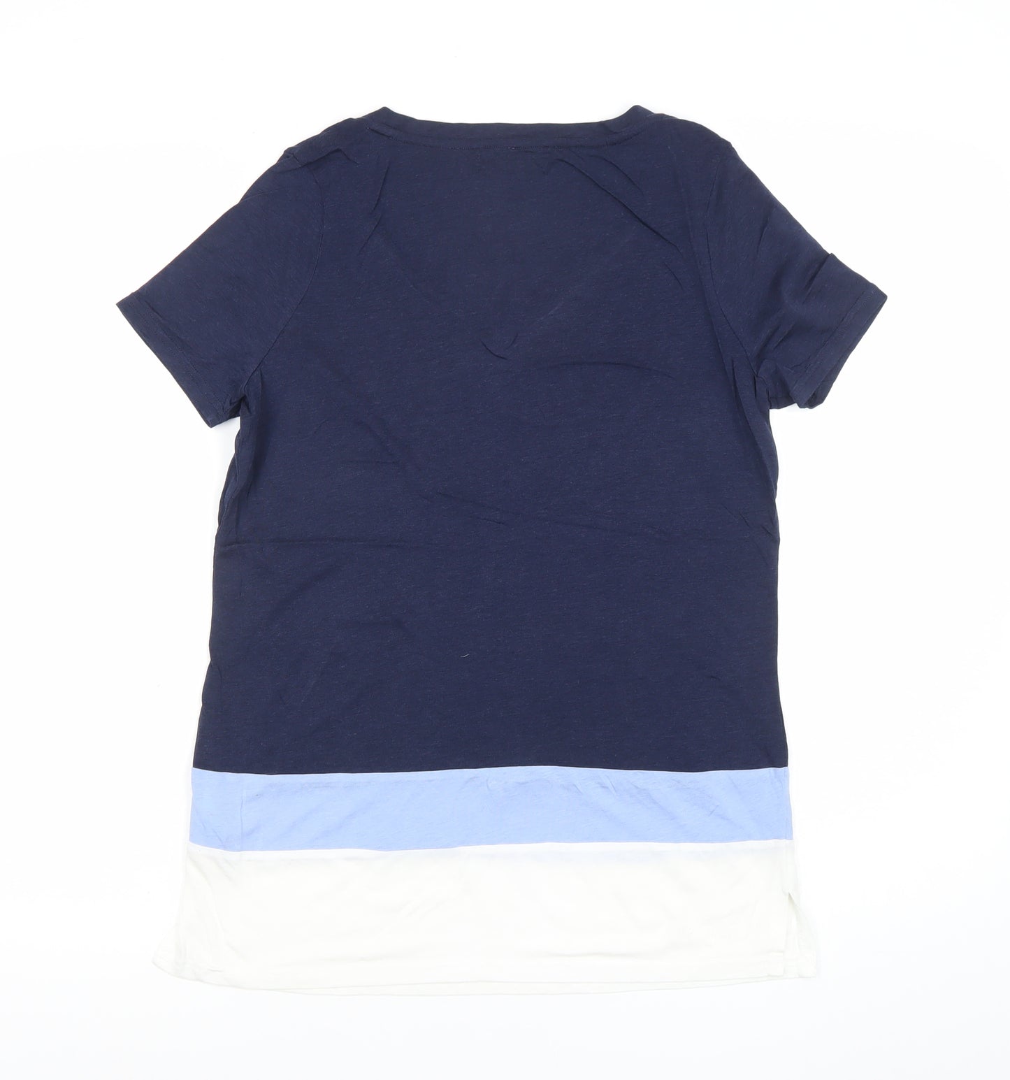 Next Womens Blue White Colourblock V-Neck T-Shirt Size 10