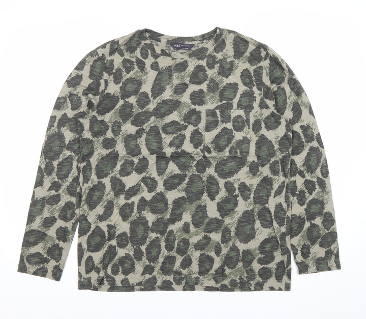 Marks and Spencer Women’s Green Animal Print Cotton Long Sleeve T-Shirt Size 12