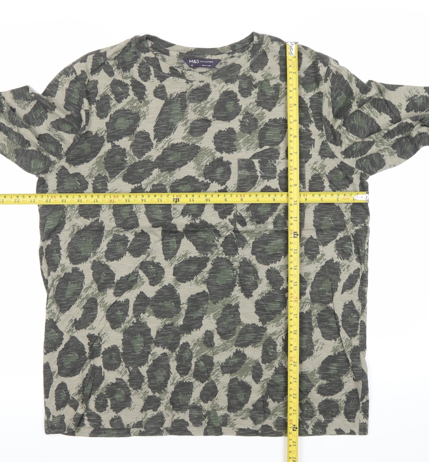 Marks and Spencer Women’s Green Animal Print Cotton Long Sleeve T-Shirt Size 12