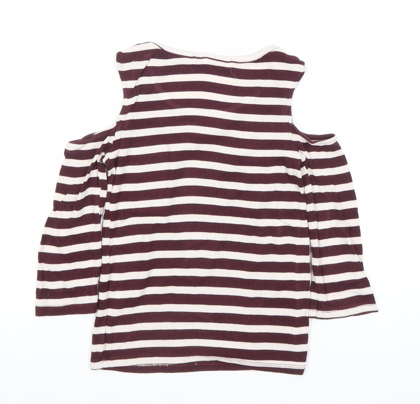 Pull&Bear Women’s Brown Striped Cold Shoulder T-Shirt Size 8