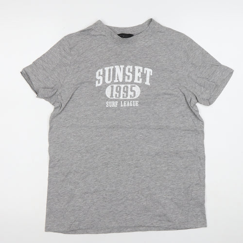 New Look Womens Grey Size 8 Graphic Surf Print Cotton Blend T-Shirt