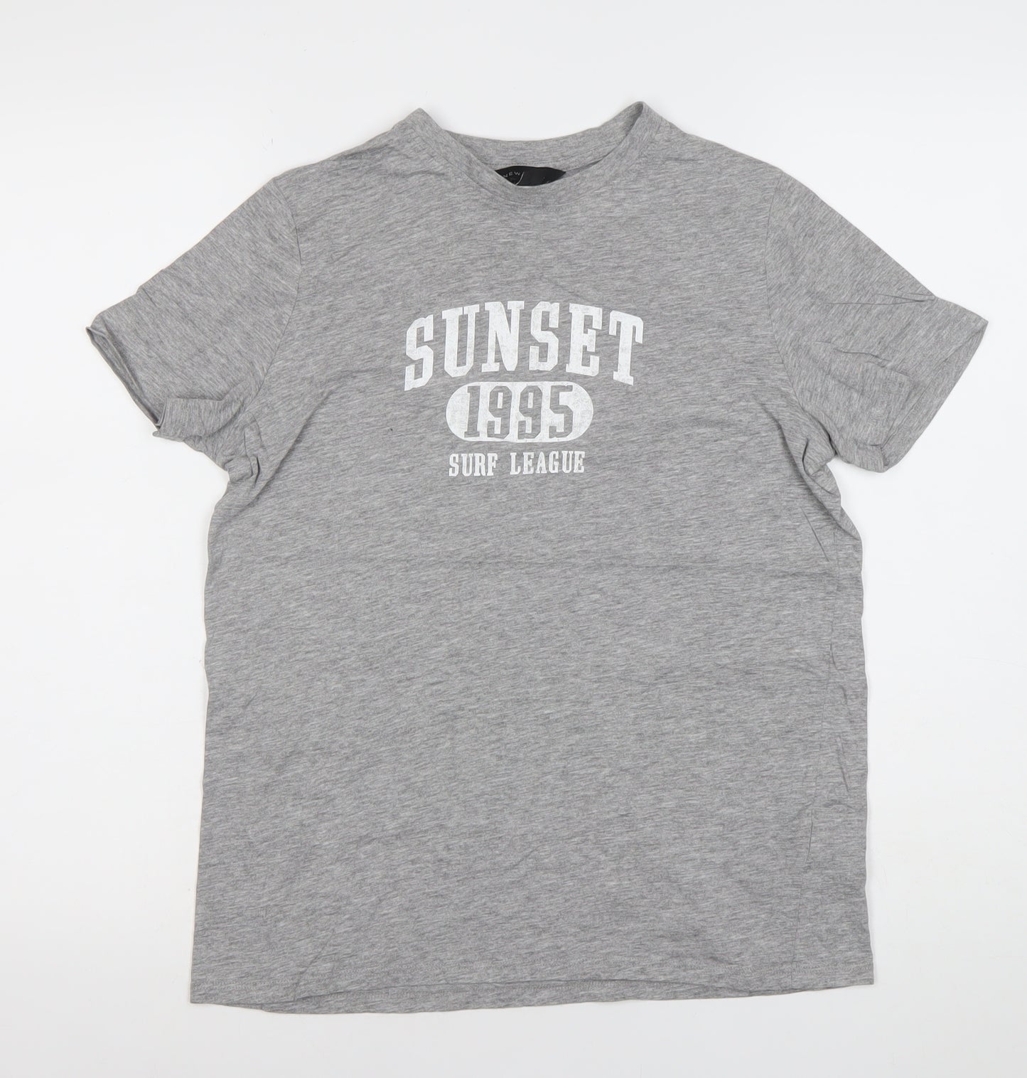 New Look Womens Grey Size 8 Graphic Surf Print Cotton Blend T-Shirt