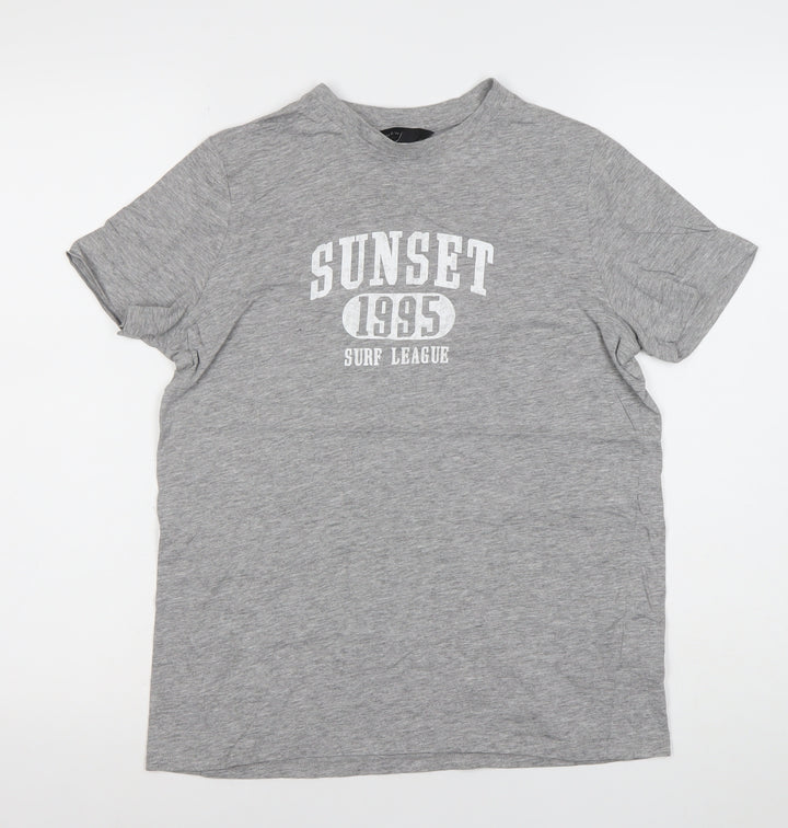 New Look Womens Grey Size 8 Graphic Surf Print Cotton Blend T-Shirt